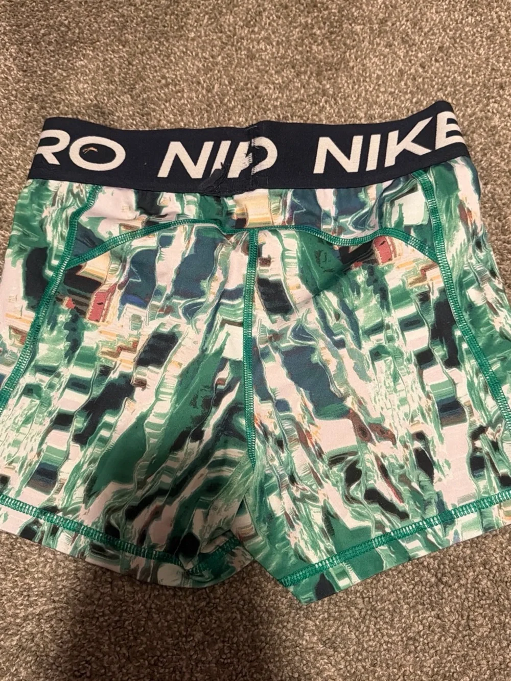 Nike Black-Waistband Green Abstract Print Performance Shorts